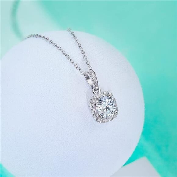 Certified 18k White Gold 1.0ct Diamond Cushion Pendant Necklace Anniversary - Picture 2 of 6